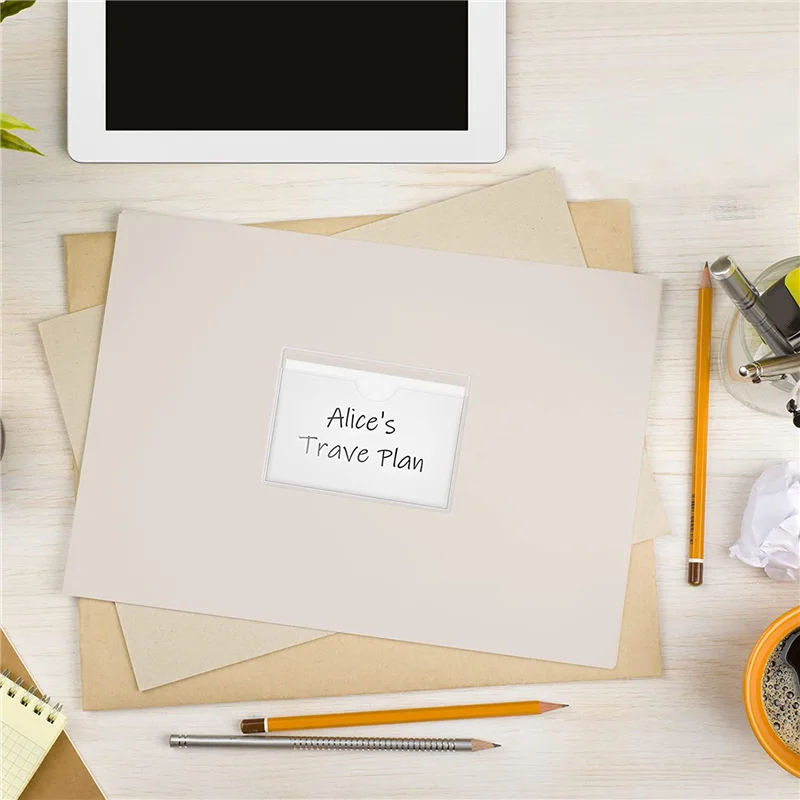 360 個の自己粘着ラベルホルダーカードポケットラベルホルダークリアライブラリカードホルダートップオープンインデックスカード用