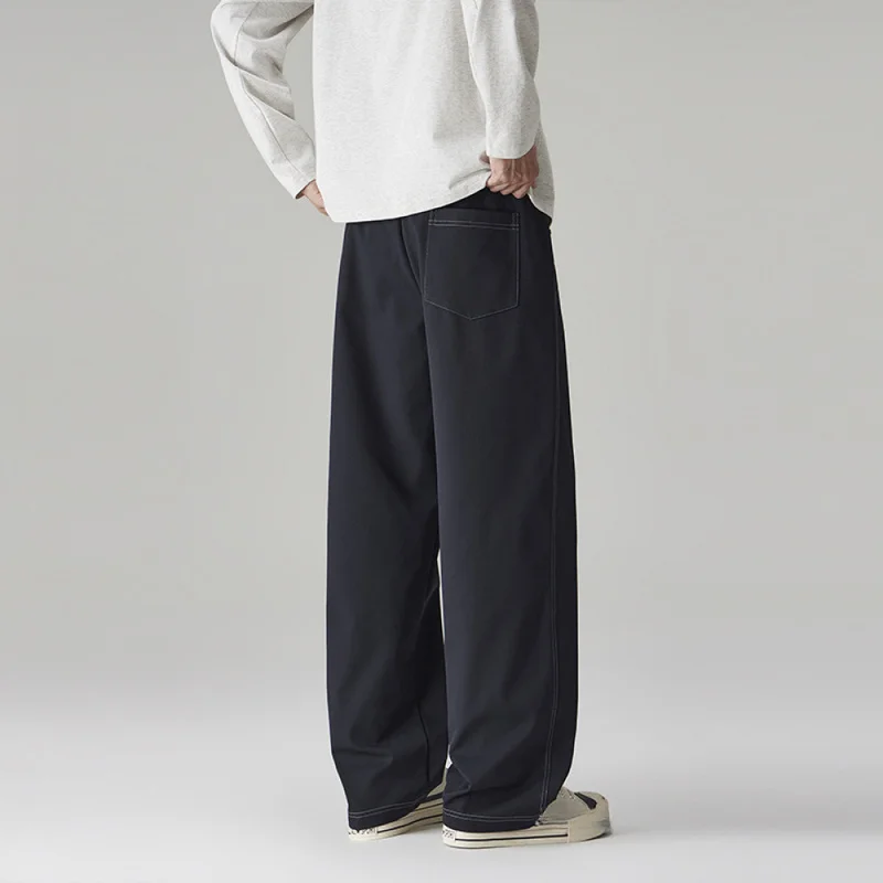 QICHE 2026 New Men Straight Sports Trousers Autumn American Trend Splicing Topstitching Loose Drape Versatile Casual Pants