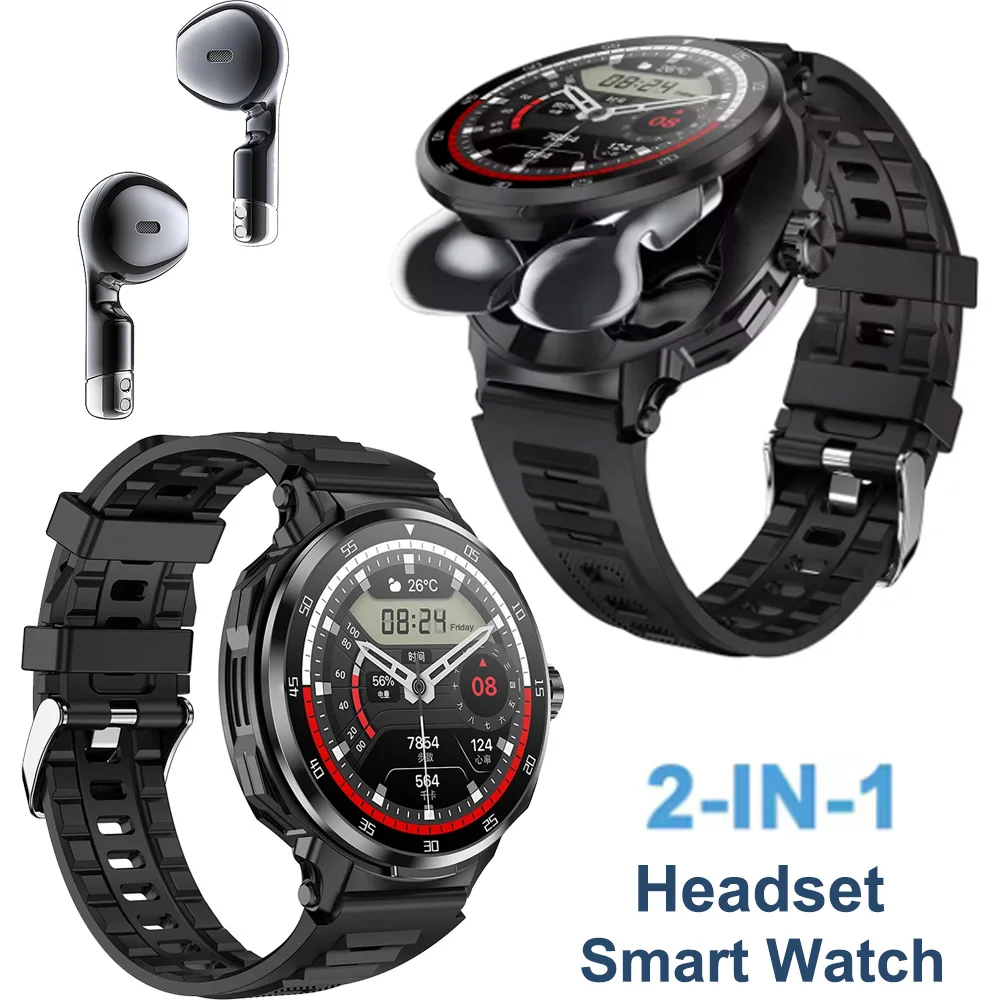 2 In 1 Smart Watch With Headphones Touchscreen Bluetooth Call NFC Heart Rate and Blood Pressure Health Monitoring Earphones