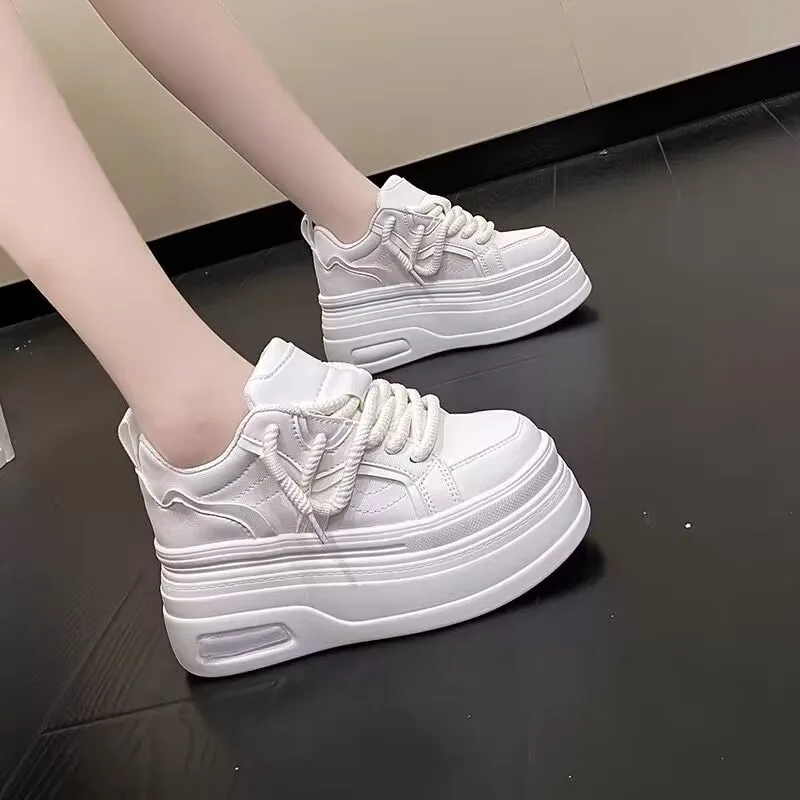 Chunky Sneakers for Women Comfort High Top 8cm Platform Height Increasing Sports Shoes Basketball Non-slip Walking Zapatos Shoe