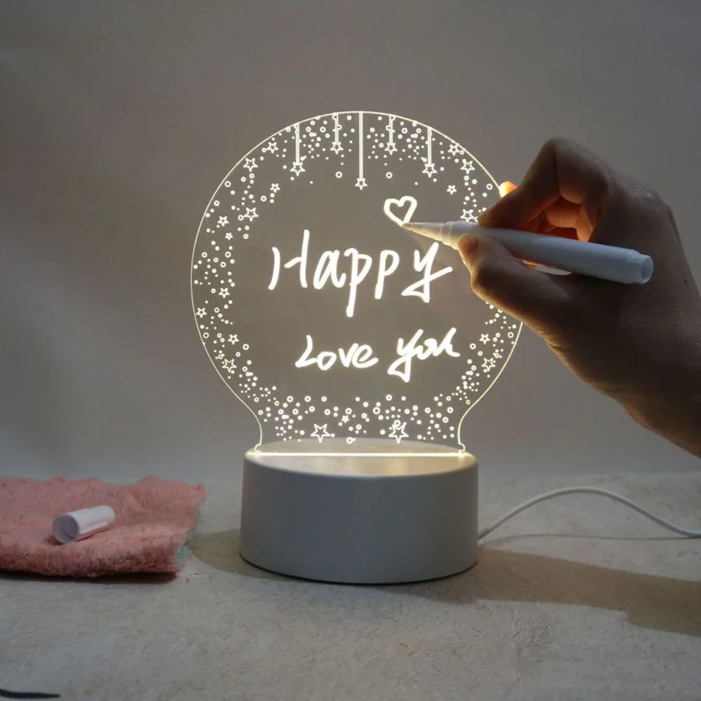 Acrylic Night Light Message Writing Board Notepad with Marker Pen Home Bedroom Creative Memo Writing Plate Table Lamp for Kids