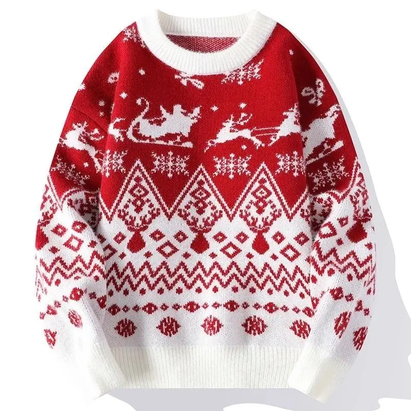 

Women's Clothing Red Christma Sweaters Autumn/Winter Matching Outfits Long Sleeve Knit Pullover Lady Loose O-neck All-match Tops
