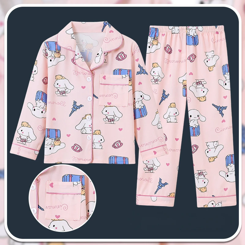 Kawaii Sanrio Children Pajama Sets Cardigan Comfortable Soft Breathable Night Clothes Boys Girls Suitable Housewear Autumn