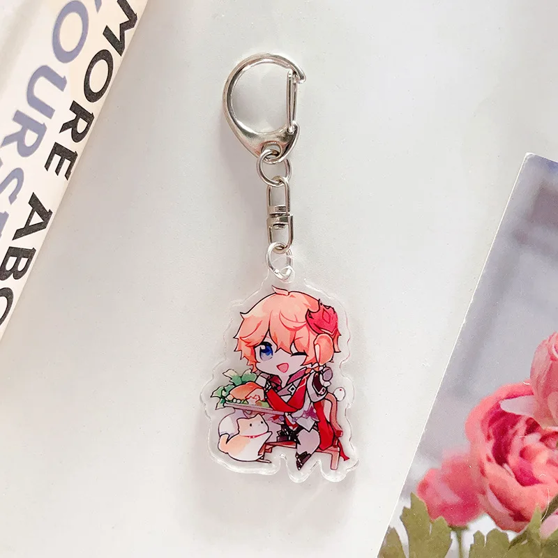 Game Impact Diluc Tartaglia Ganyu Hutao Xiao Barbatos Venti Zhongli Cosplay Keychains Acrylic Anime Pendant Xmas Gift