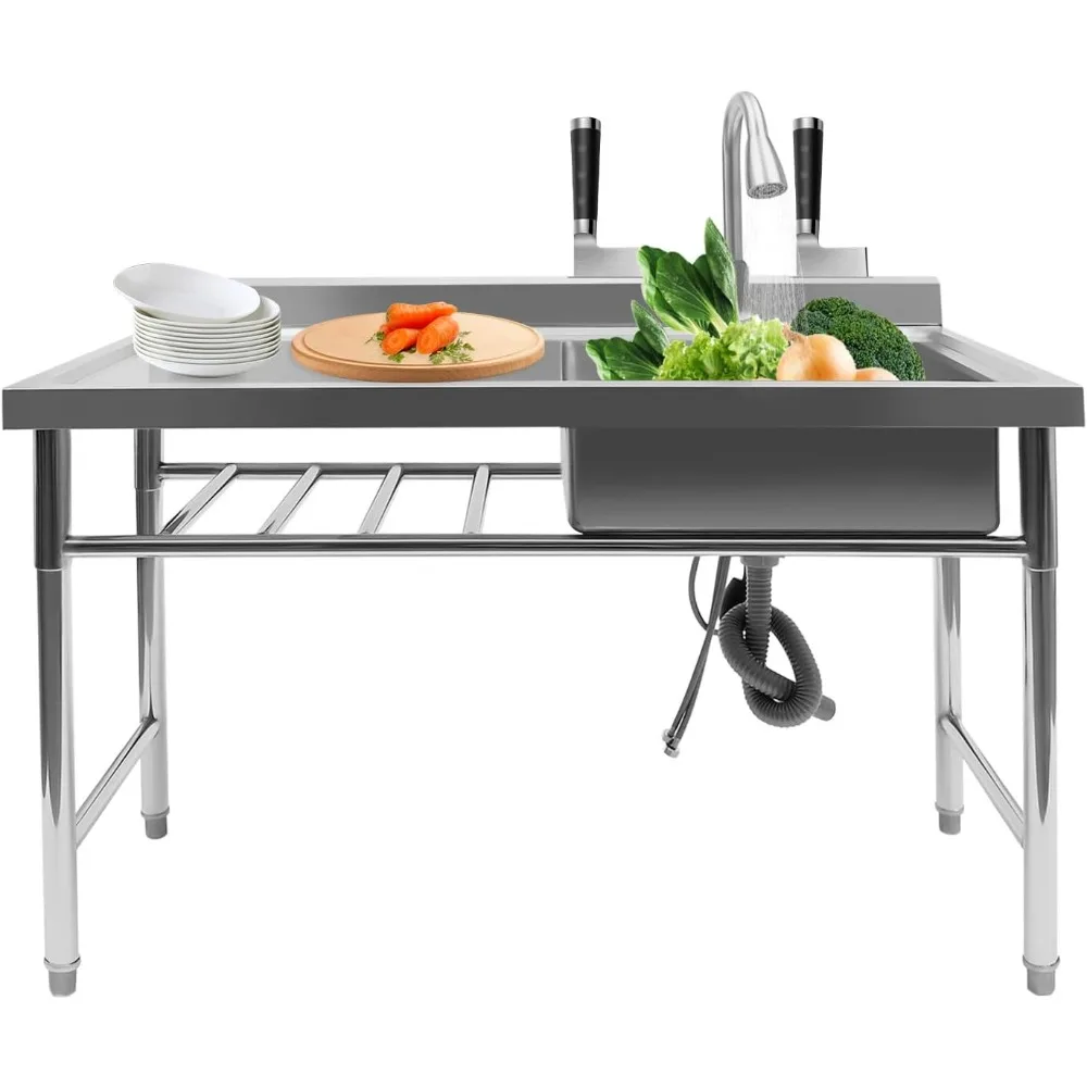 

Коммерческая кухонная раковина с одним отделением, раковина для ресторана, универсальная сливная доска, раковина для ресторана из нержавеющей стали с большим сливом