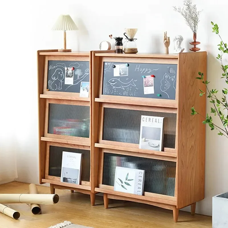 living room locker, Japanese-style small apartment storage cabinet, glass side cabinet, cherry wood magazine cabinet