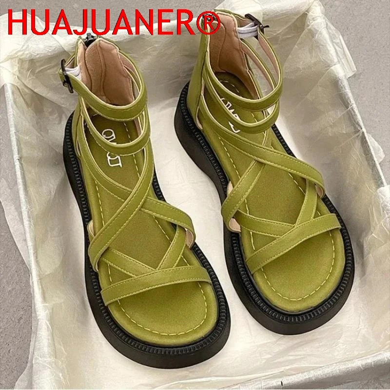 

Thick Heel Women Sandals Women's New Hollow Open Toe Shoes Fashion Casual Sandals Female Designer Flat Roman Shoes Summer 2025