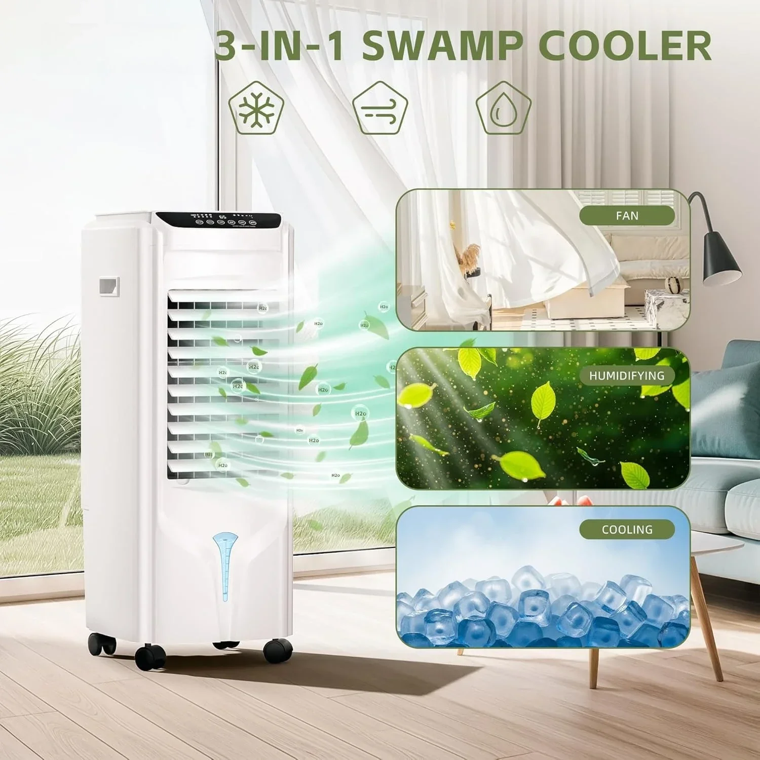 28IN Windowless Evaporative Swamp Cooler, 3.9Gal Tank with 4 Ice Packs, 12H Timer Portable Cooler Indoor Bedroom Office Outdoor