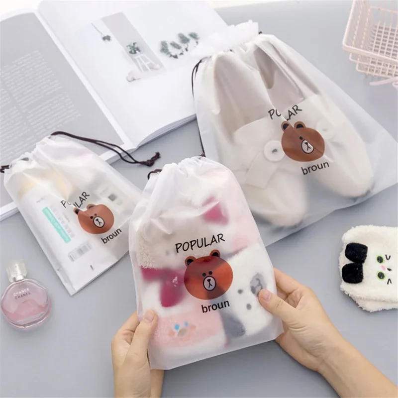 1Pcs Home Travel Luggage Clothing Bra Shoe Storage Bag Semi-transparent Makeup Bag Sealed Waterproof Transparent Drawstring Bag