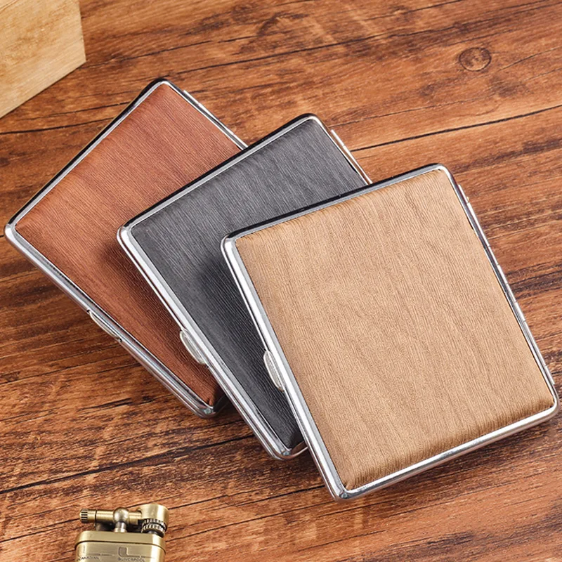 20 pack Leather Cigarette case creative personalized imitation wood grain Coarse tobacco men portable cigarette box accessories