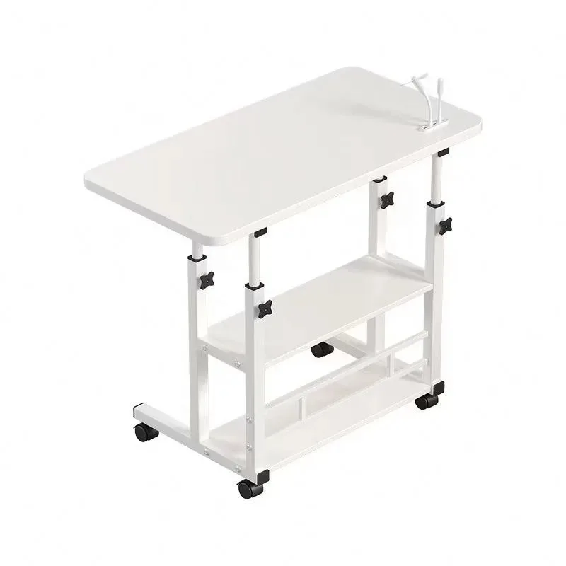 Height-Adjustable Foldable Hospital and Family Bedside Tray Table Movable Laptop Computer Desk with Storage MDF+Metal 60-90CM