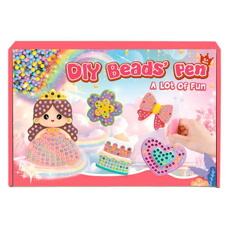 Kids 6 colors of Beadable Pens Sets DIY Creative Cartoon Princess Diamond Stickers Educational Toys Boys Girls DIY Crafts Gifts