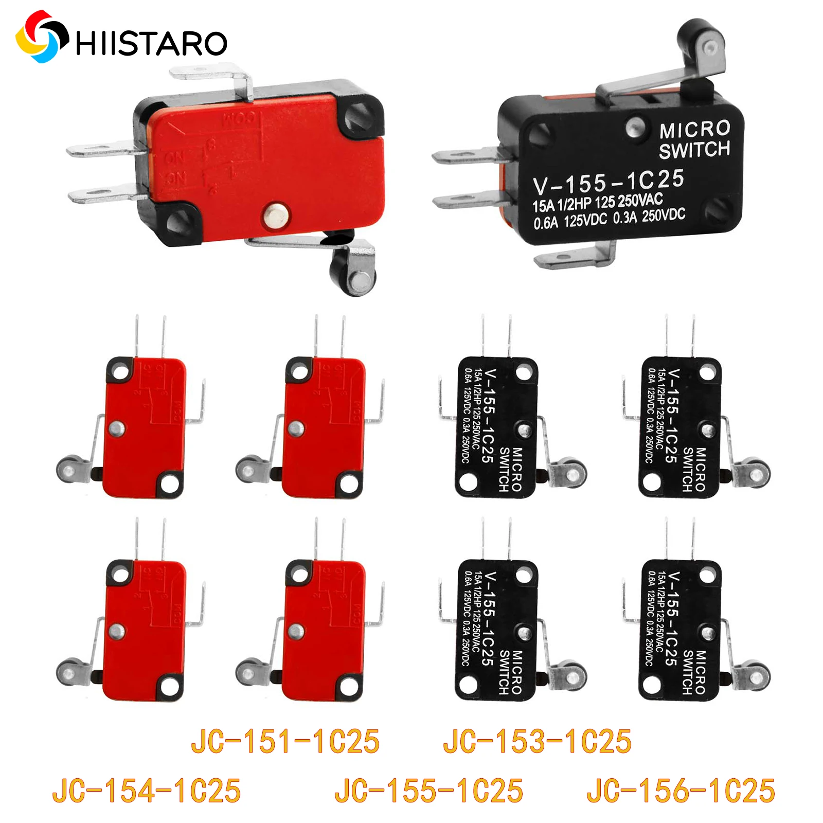 10pcs Micro Limit Switch Long Straight Hinge Lever Arm Roller SPDT Snap Action Button 1no 1nc V-151-1C25 - V-156-1C25
