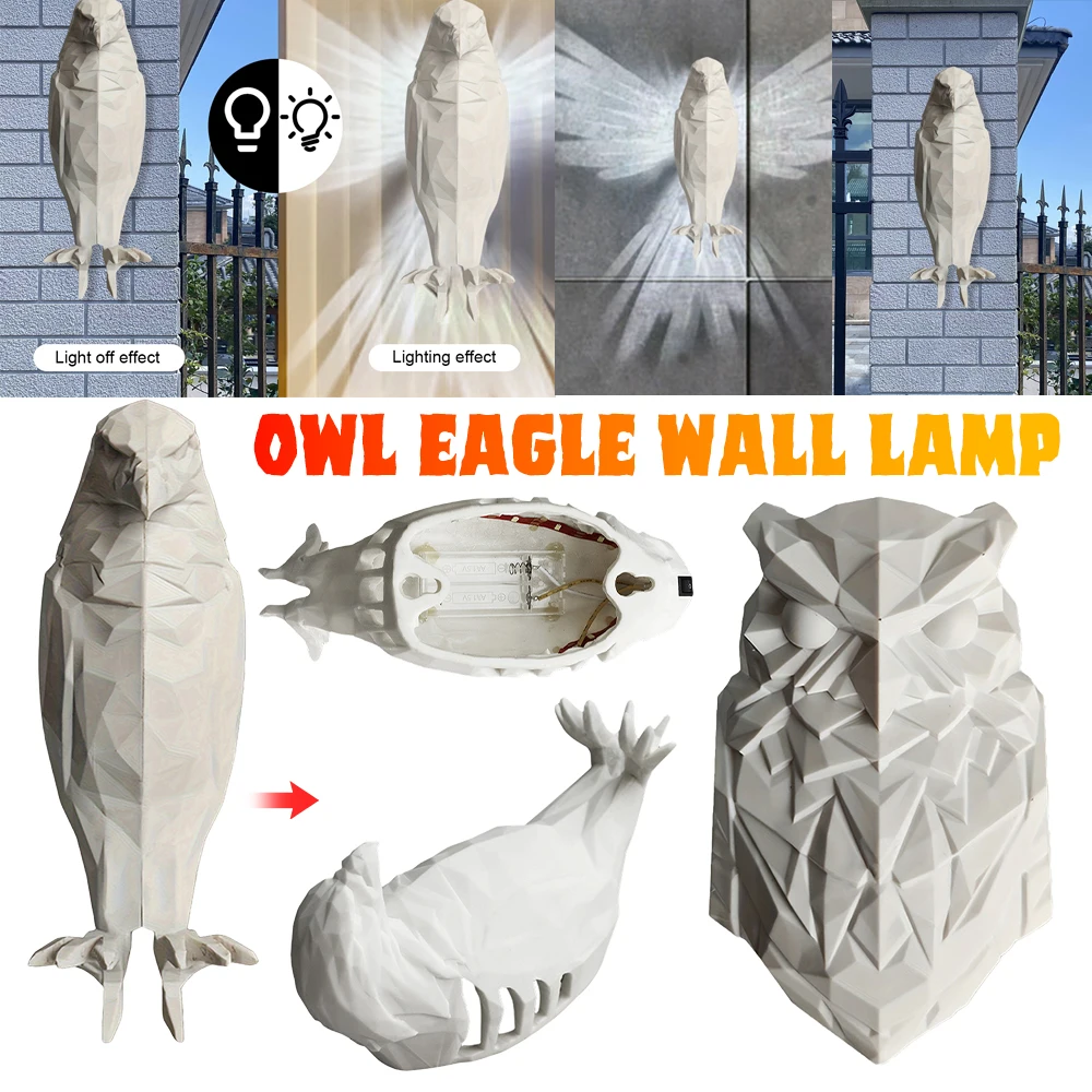 

3D Animal Owl Wall Light Battery Operated Resin Animal Statue Light 3D Animal LED Wall Lamp for Staircase Hallway Wall Sconce