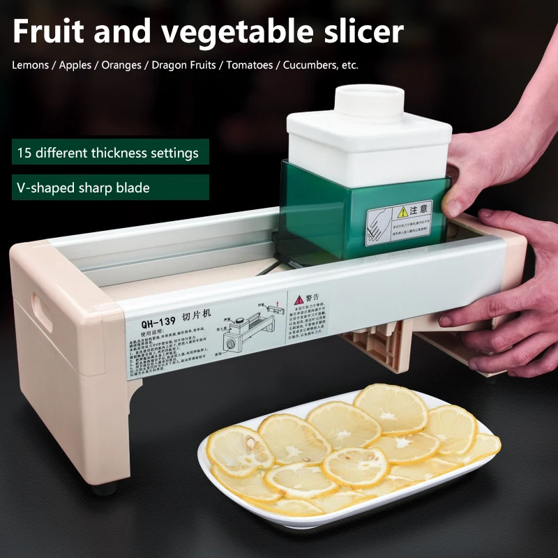 

QH-139, ручная машина для нарезки фруктов, машина для нарезки овощей, нож для нарезки фруктов, 15, регулируемая толщина резки, инструмент для нарезки лимона.