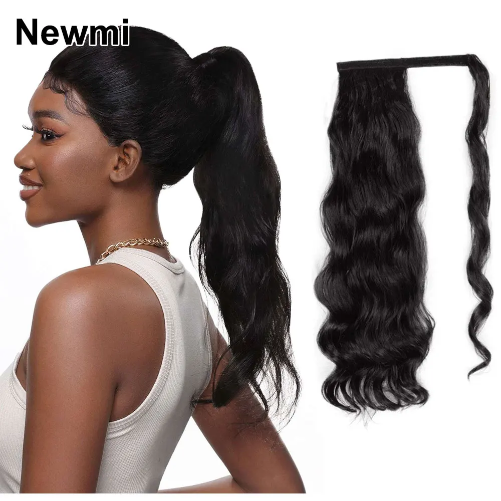 Newmi Body Wave Ponytail Extensions Human Hair Wrap Around Wavy Ponytail Hair Extensions for Women Natural Black HairPieces