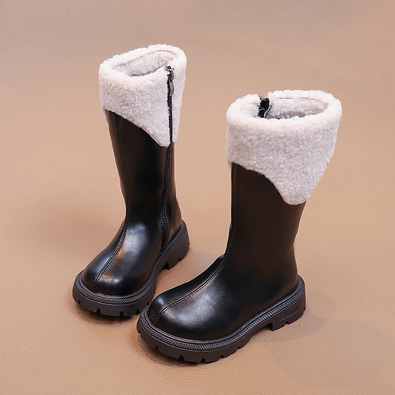 

2025 New Girls' winter boots new thick-soled cotton boots for children fashionable long boots with fur for girls