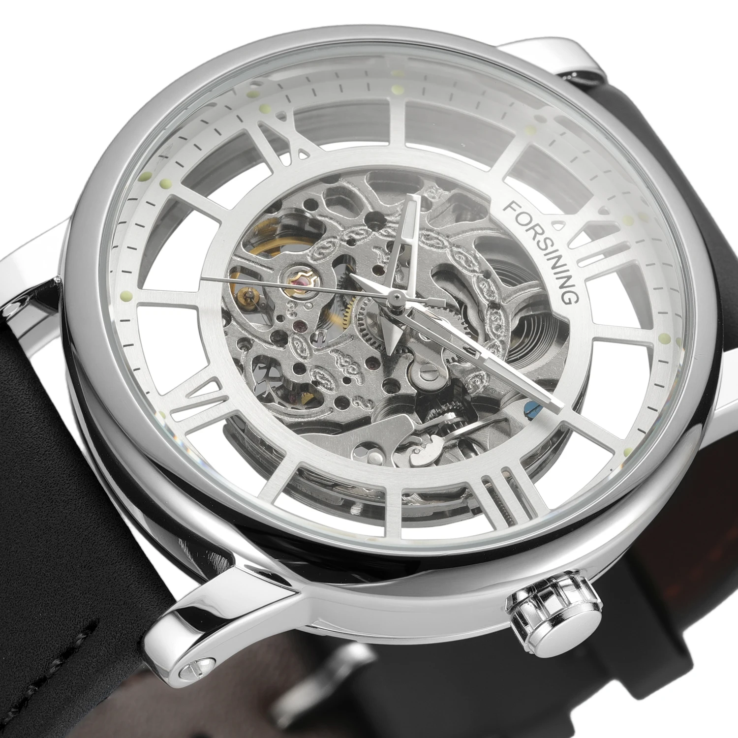 

Forsining модные механические часы со скелетом для мужчин, светящийся дизайн, королевские автоматические мужские часы, лучший бренд, роскошный кожаный ремешок