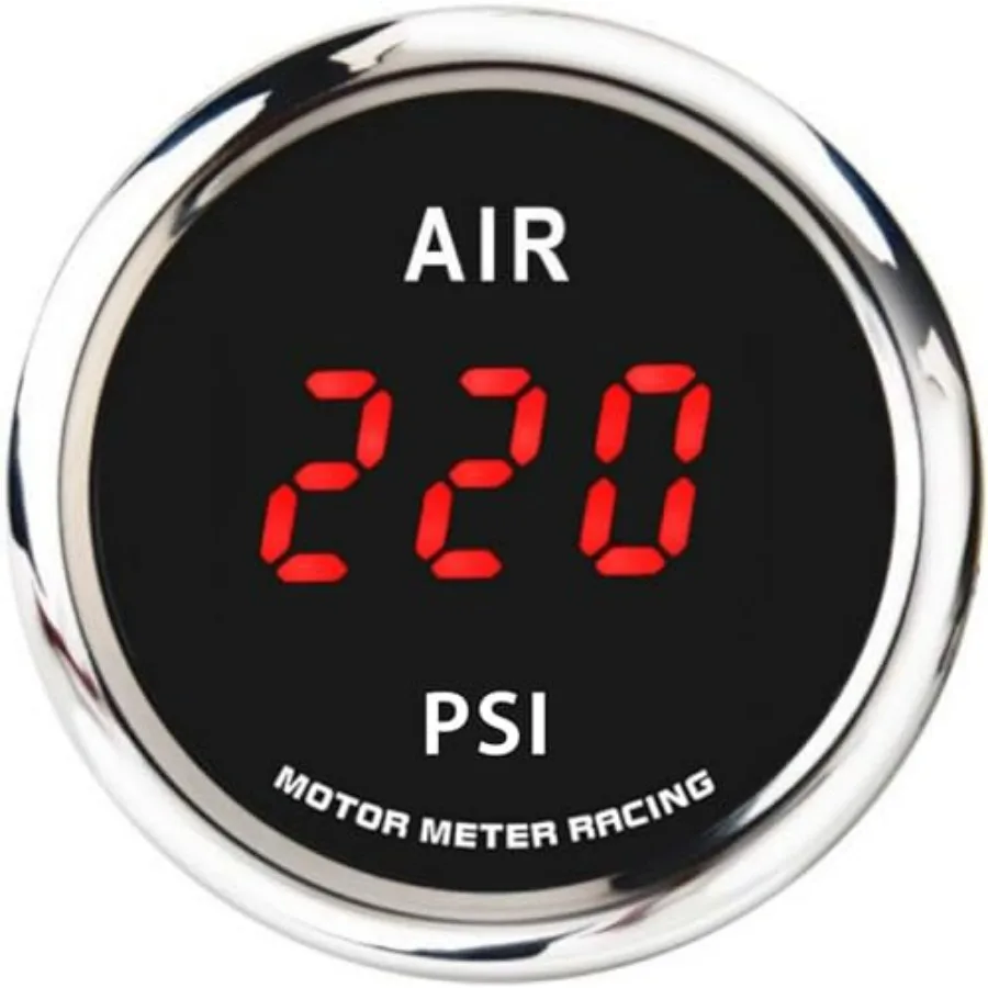 

W Pro Series 52mm 2-1/16 Digital Air Ride Air Bag Suspension Pressure Gauge 0-220 PSI Black Dial Red LED Display with Mechanica
