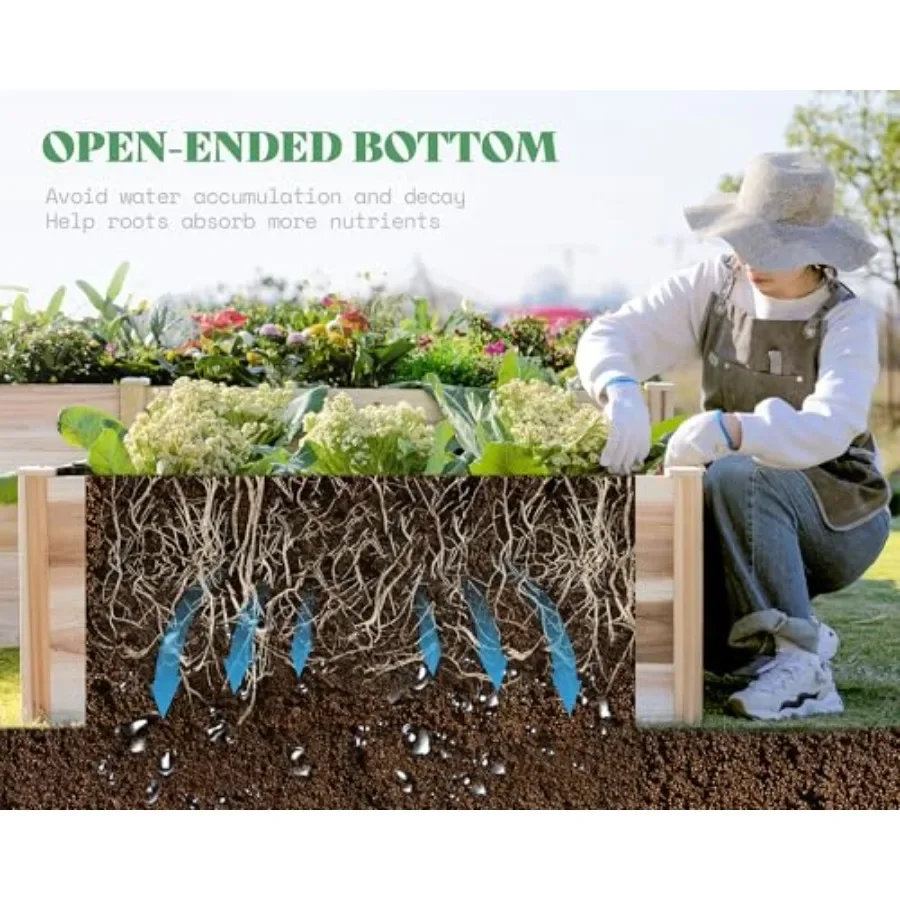 Double-Layer Raised Garden Bed, H-Shaped Planter Box, 12x12x2ft