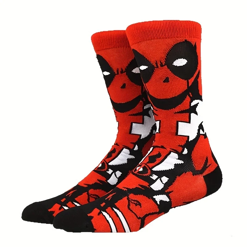 10 Pairs of Men\'s Fashionable Cartoon Anime Superhero Pattern Outdoor Sports Socks Soft and Comfortable Pressure Socks