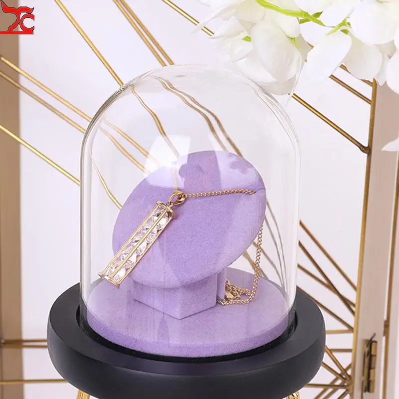 Purple with Dust and Oxidation Proof Glass Cover Jewelry Display Rack Window Ring Earrings Pendant Display Props