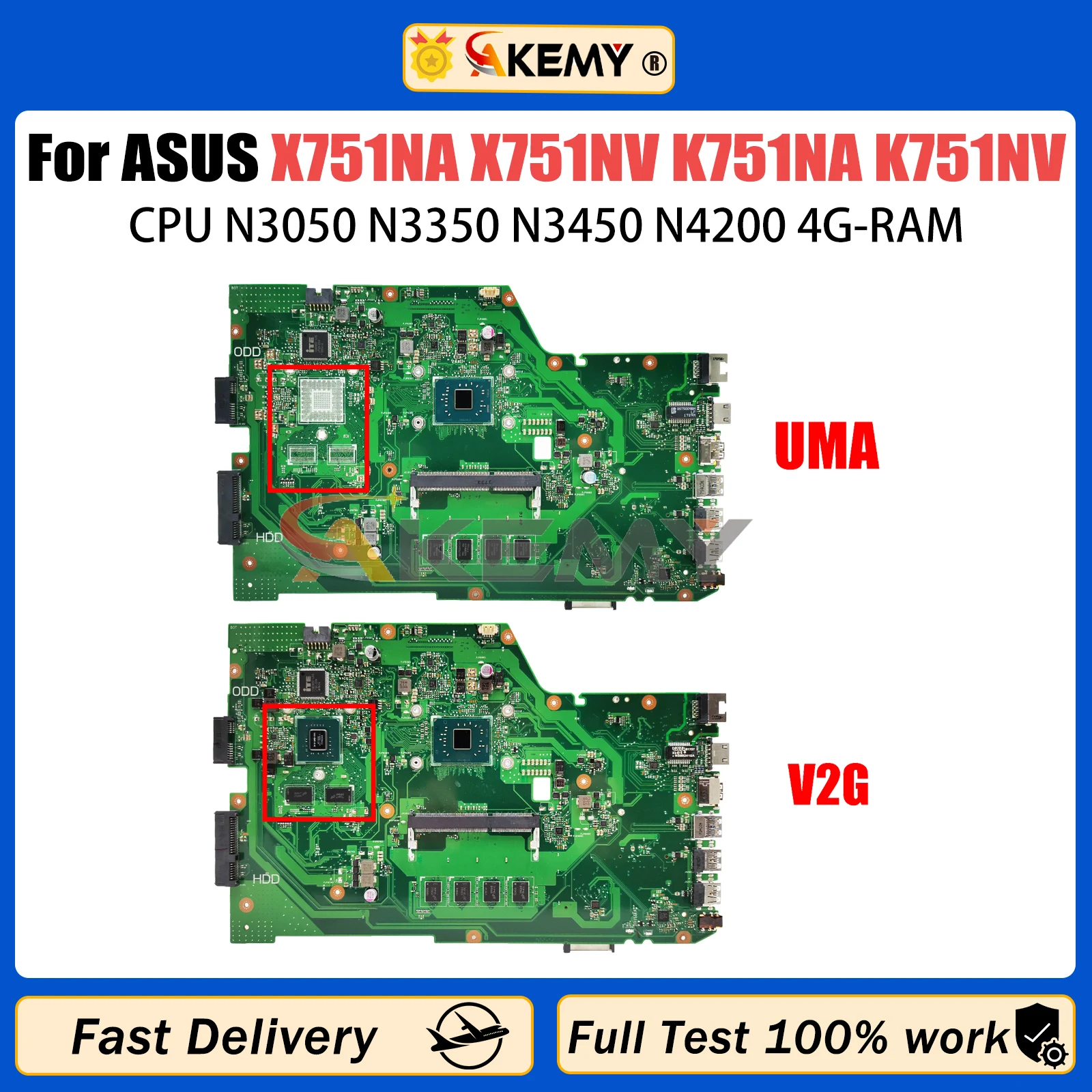 

Материнская плата AKEMY X751NA Материнская плата ASUS X751NV X751NC K751NA K751NV для ноутбука с N3050 N3350 N3450 N4200 CPU 4G-RAM