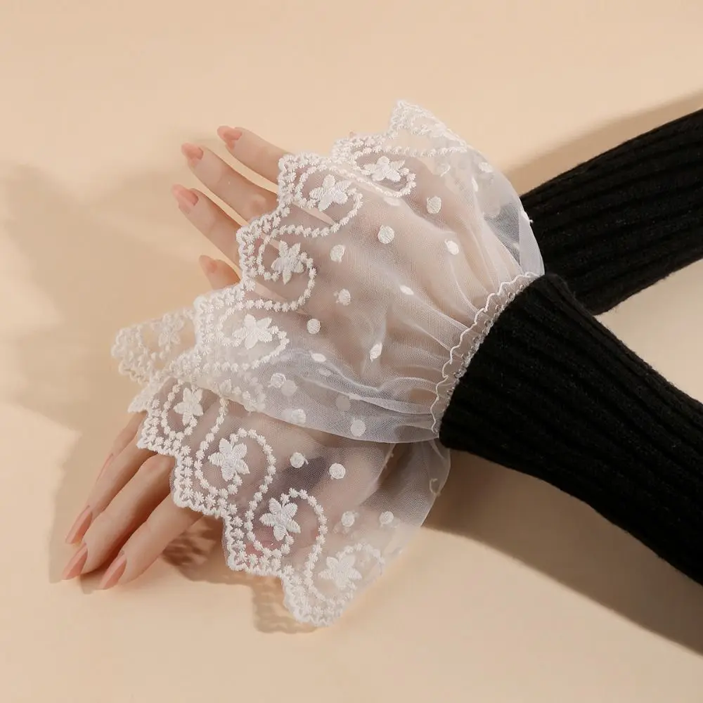 

Double Layer Lace Fake Cuffs Pleated Flower Horn Cuffs Decoration Elastic Sweet Elastic Sleeve Cuffs Shirt Decoration