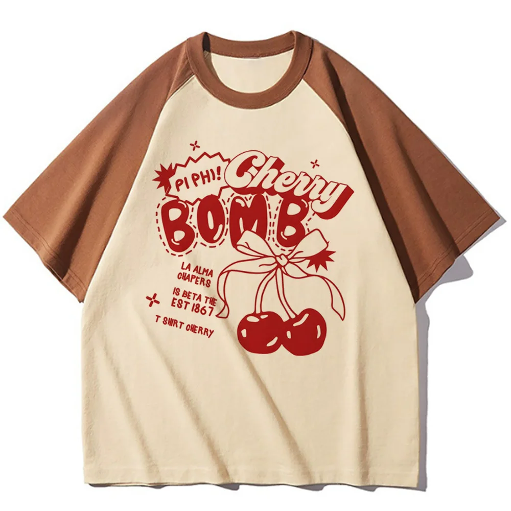 Cherry top tees girl Colorful Pop Culture aesthetic Retro University Breathable shirt graphic Vintage Pastel women Grunge