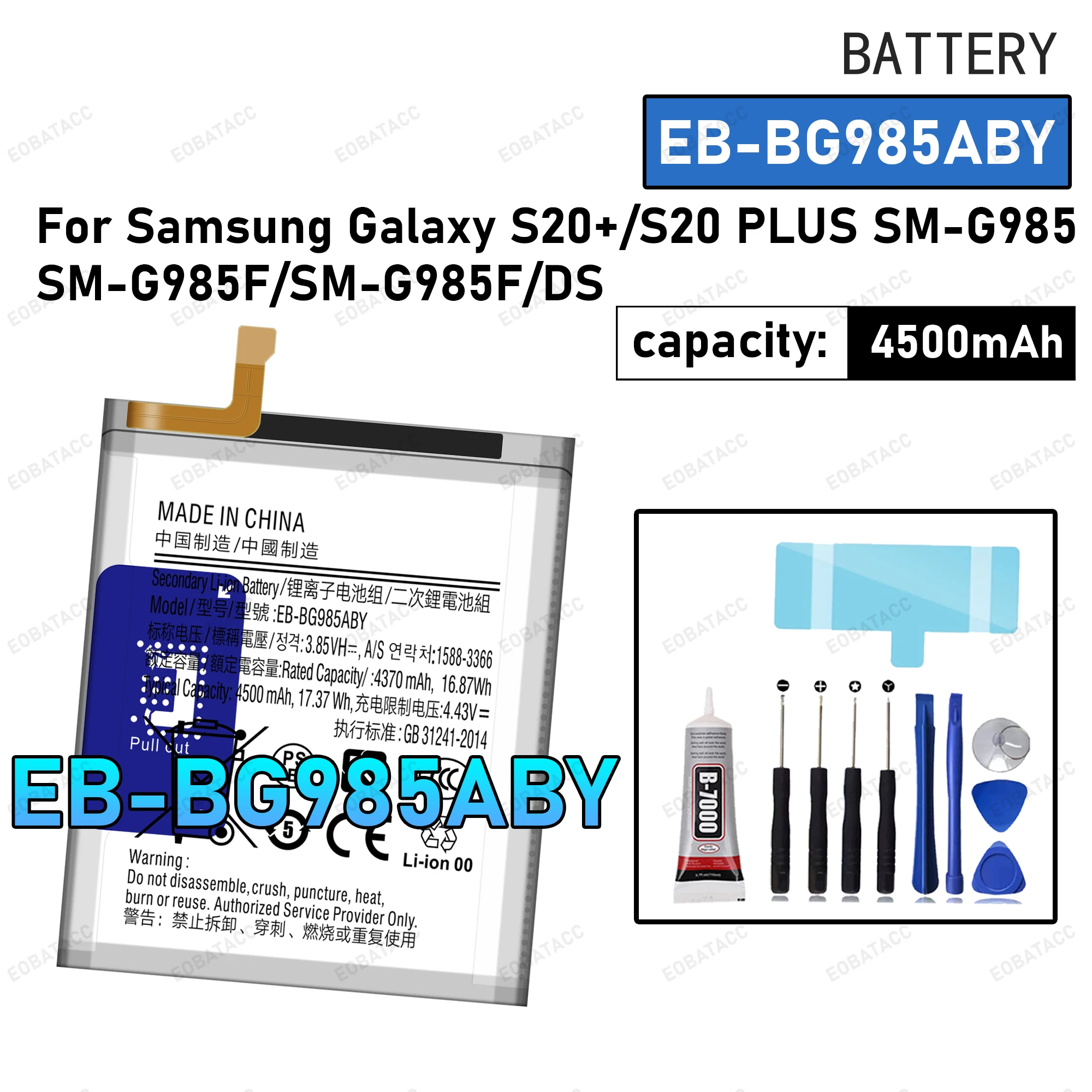 

100% New Zero Cycle EB-BG985ABY Battery For Samsung Galaxy S20+/S20 PLUS/SM-G985/SM-G985F Phone Replacement Bateria Battery