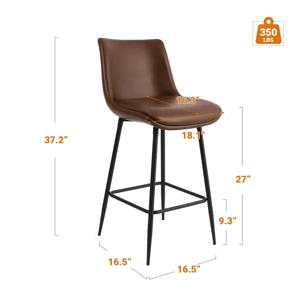 

Height Bar Stools Set of 3, FSC Certified holstered Faux Leather Barstools with Back, Metal Base, 27 Seat Height, Modern ho