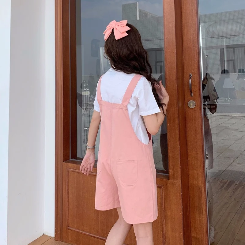 4 cores playsuits feminino sólido verão em linha reta pêssego bordado all-match estilo coreano feminino kawaii casual senhora macacão lazer