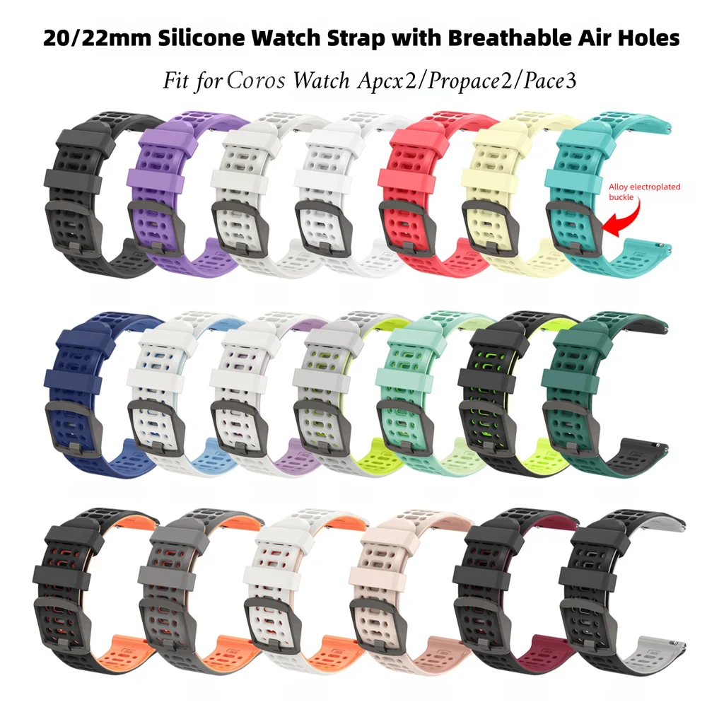20mm 22mm Universal Watch Band with Breathable Air Hole Quick Release Waterproof Soft Silicone For Huawei Samsung  Amazfit Coros
