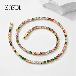 ZAKOL Simple 38cm Round AAA Zircon Crystal CZ Statement Tennis Choker Necklaces for Women Fashion Unisex Sweater Party Jewelry