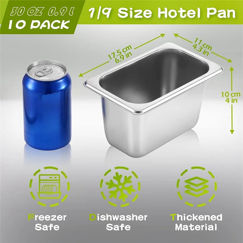 1/9 Size 4 Inch Deep Hotel Pans Anti Clogging Stainless Steel Steam Table Pans Commercial Metal Food Catering Trays