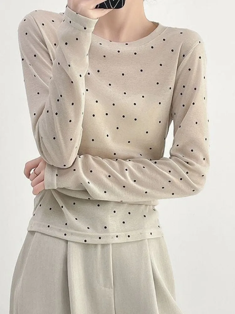 

Versatile Polka Dot Base Shirt Summer New Style Layerable Women's Korean Style Sweater Suitable for Various Occasions