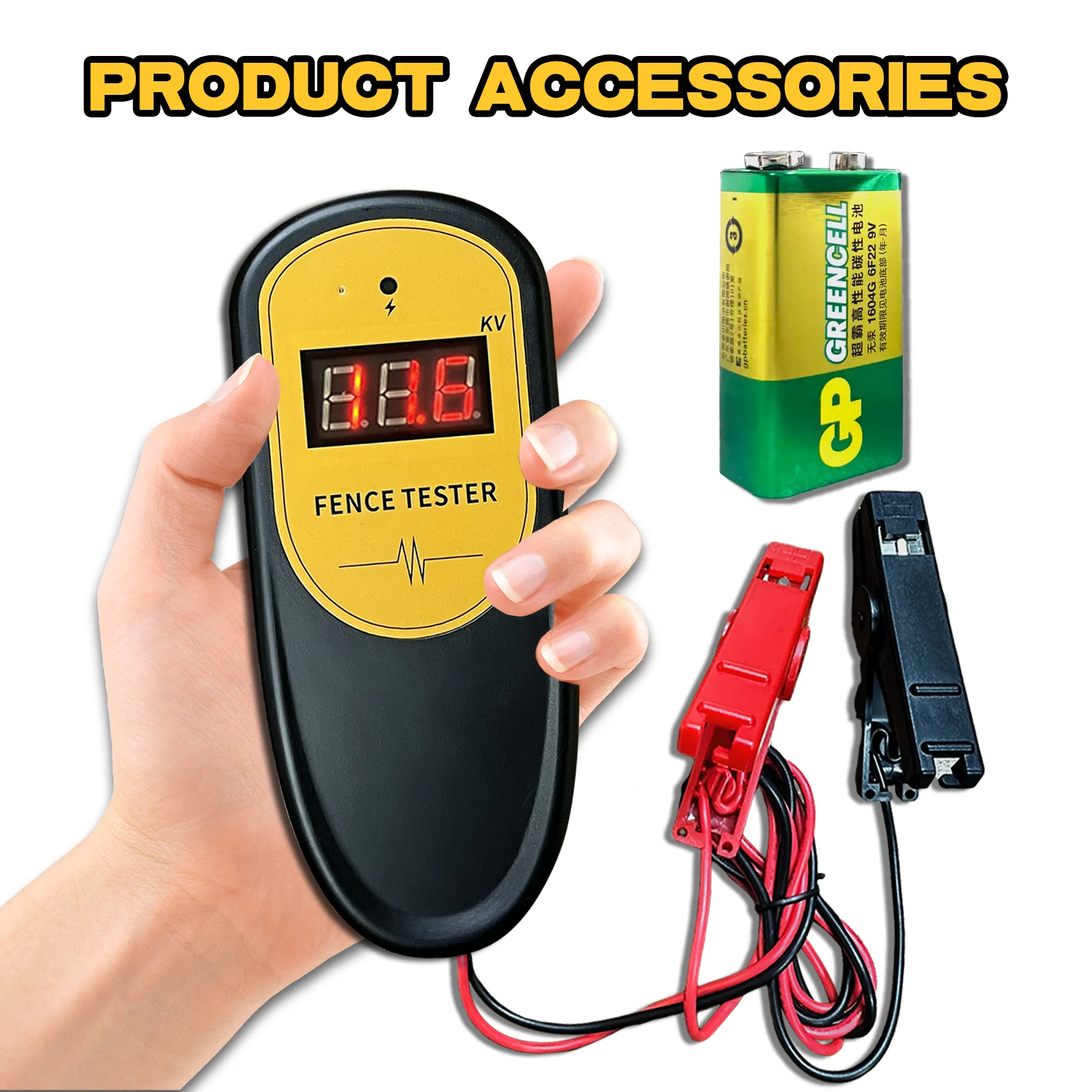 Electric Fence Voltage Tester Portable Digital Display Voltage Current Tester Clip 500 to 12500V for Farm Electronic Fence