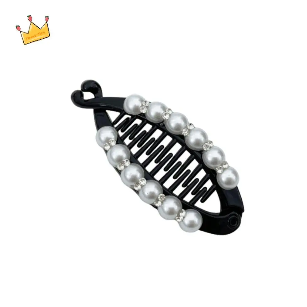 

Cute Korean Style Pearl Banana Clip Ponytail Holder Headwear Plastic Vertical Clip Hairpin Headdress Rhinestone Hair Clip Girls