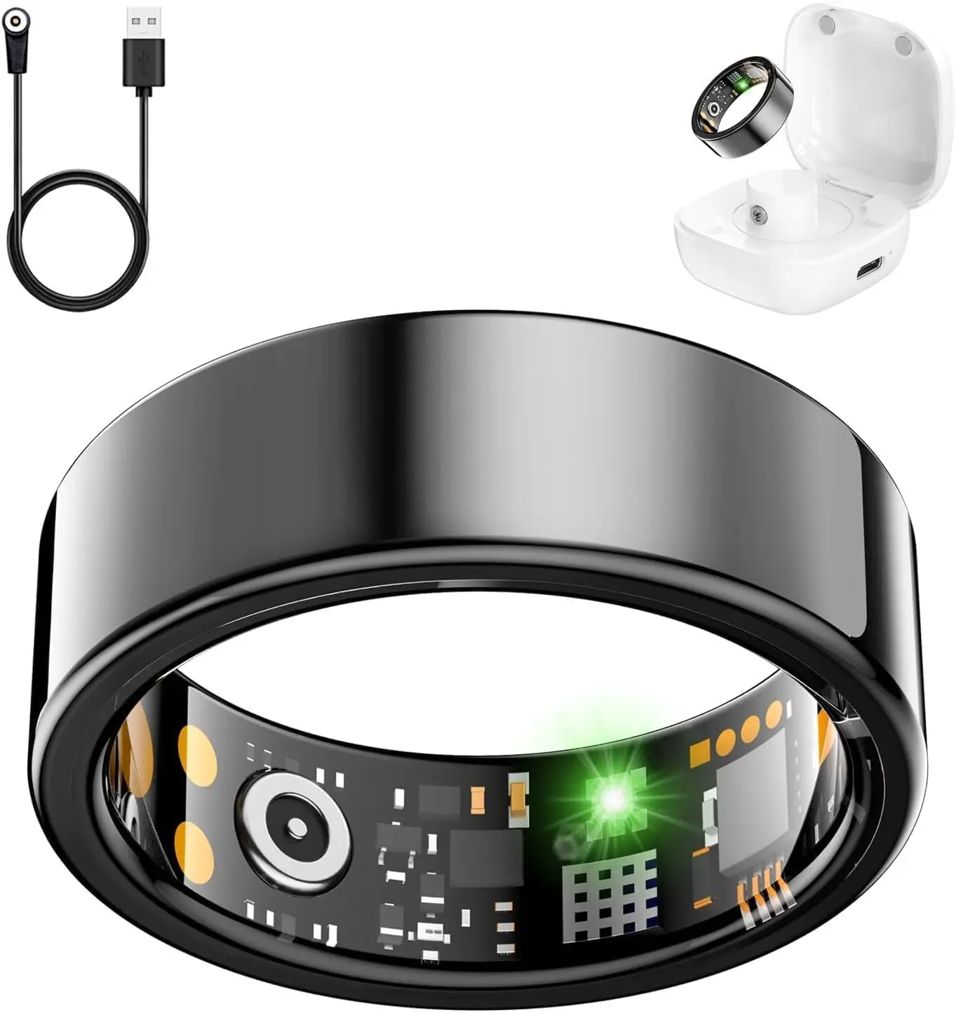 

Smart Ring for Men Women Fitness Tracker Heart Rate Blood Oxygen Sleep Step IP68 Waterproof No Subscription Black Size 10