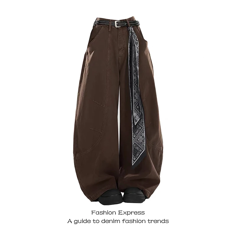 ZHIZOU Women Brown Gothic Baggy Y2k Jeans Vintage Harajuku Gradient Jean Pants American 2000s Oversize Denim Trousers Autumn