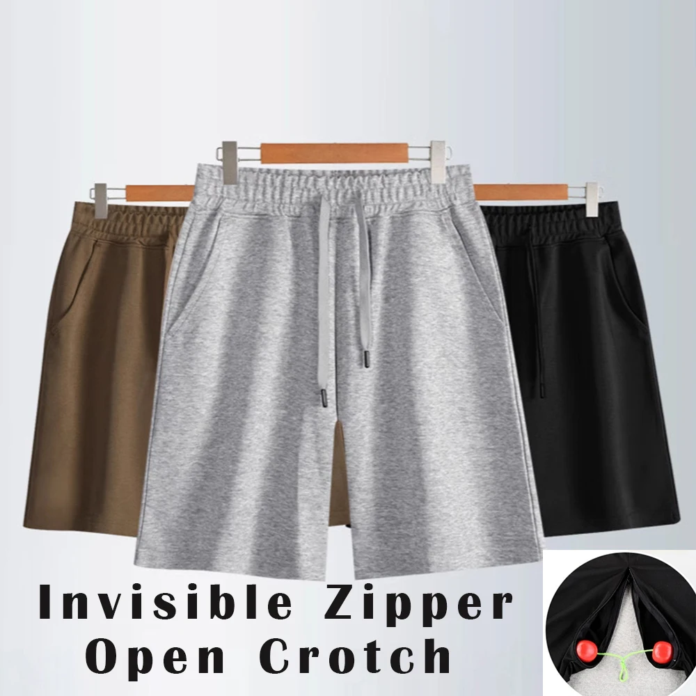 Summer Outdoor Invisible zipper Open Crotch Casual Shorts Cotton Couples Sexual Bottoms