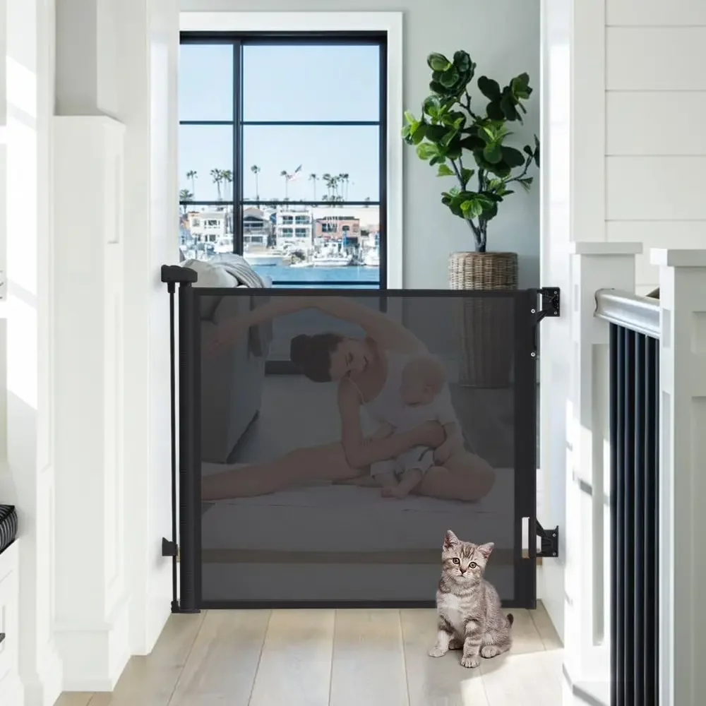 Adjustable Height Mesh Safety Gate, 33.8 Tall, Extends to 55.1 Wide for Babies and Pets, Suitable for Indoor and Outdoor Use (Bl