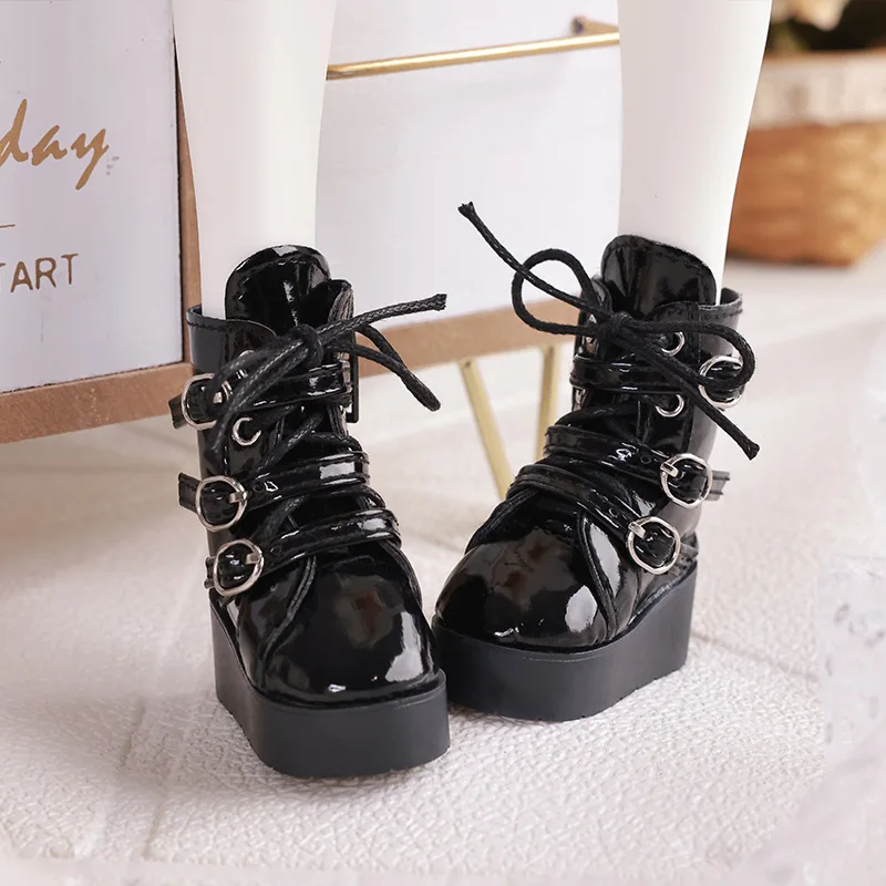 1/4 Bjd Dollfie Shoes Baby Toys Handmade Trendy Black Short Barrel Long Boots Long Barrel Boots Lace Up Zipper Leather Shoes