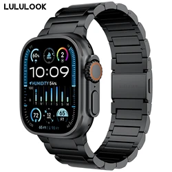Lululook Grade 4 Titanium Band For Apple Watch Ultra 3/2/1 49mm DLC Scratch Resistant Strap With Magnetic Clasp 64g Black Band