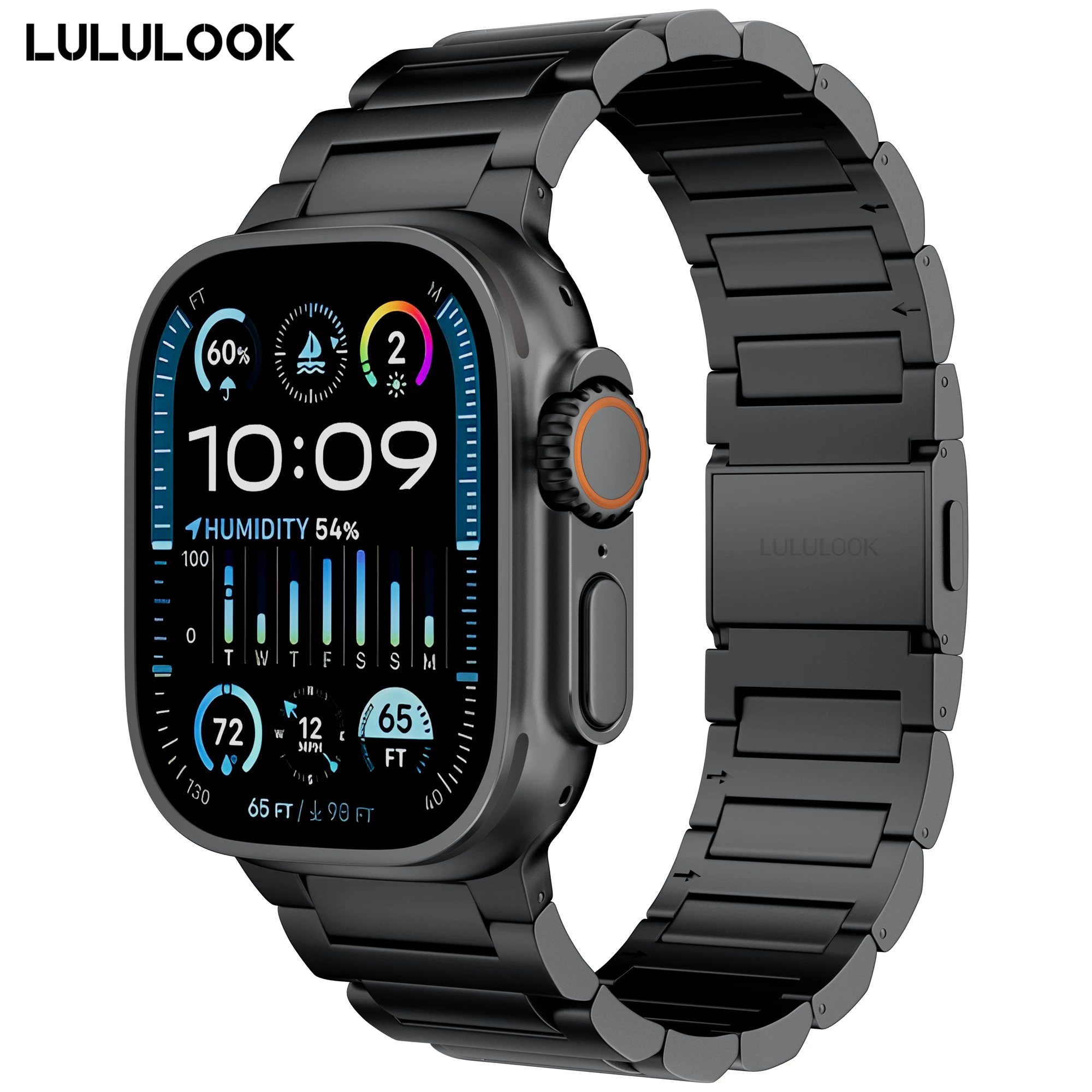 Lululook Grade 4 Titanium Band For Apple Watch Ultra 2/1 49mm DLC Scratch Resistant Strap With Magnetic Clasp 64g Black Band