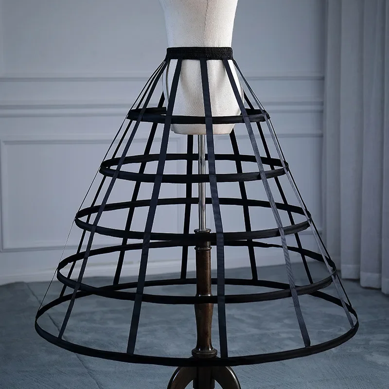 

Black Lolita Crinoline Hollow Bird Cage Adjustment Fishbone Five Steel Circle White Lolita Princess Wedding Dress Tutu Skirt