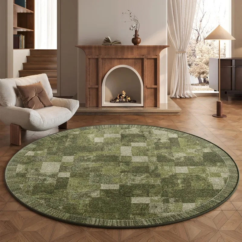 

Круглый ковер для гостиной в ретро-персидском стиле, простой клетчатый коврик с усовершенствованным дизайном для спальни, домашнего декора и зон отдыха.