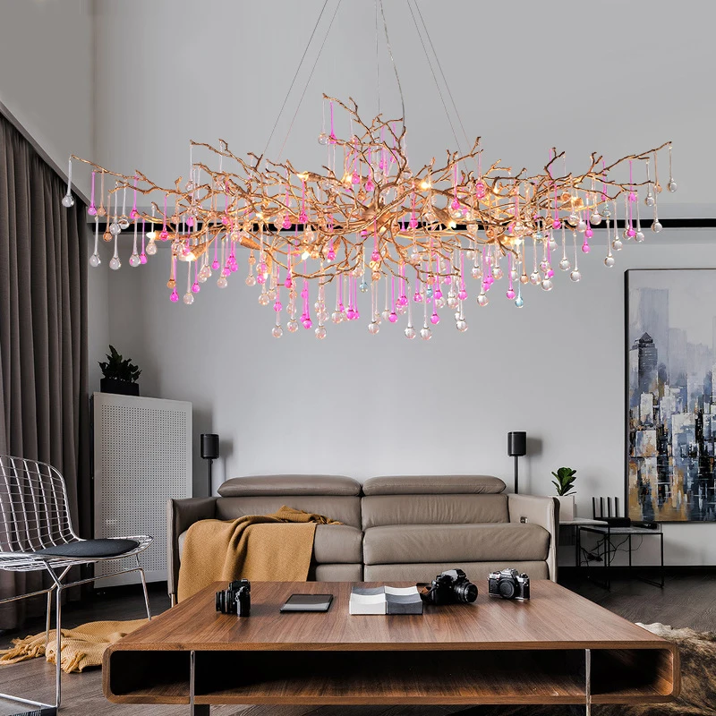 Ancient color crystal water drop copper luxury chandelier lighting large chandelier restaurant lobby light