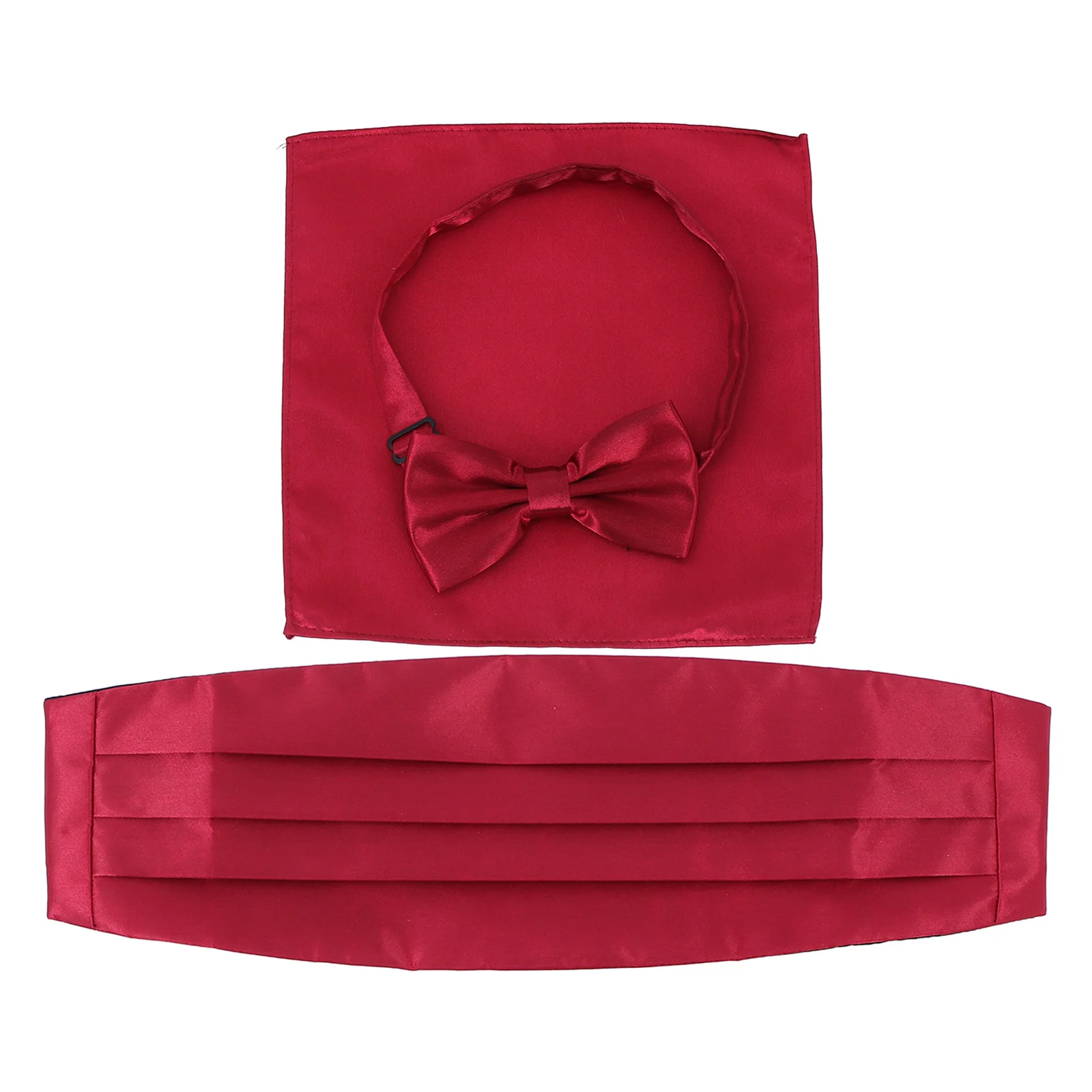 

3 Pcs Men's Dress Cummerbunds Oversized Bow Tie Set Red Pre Tied Bowtie Pocket Square Wedding Groomsmen Accessories Polyester