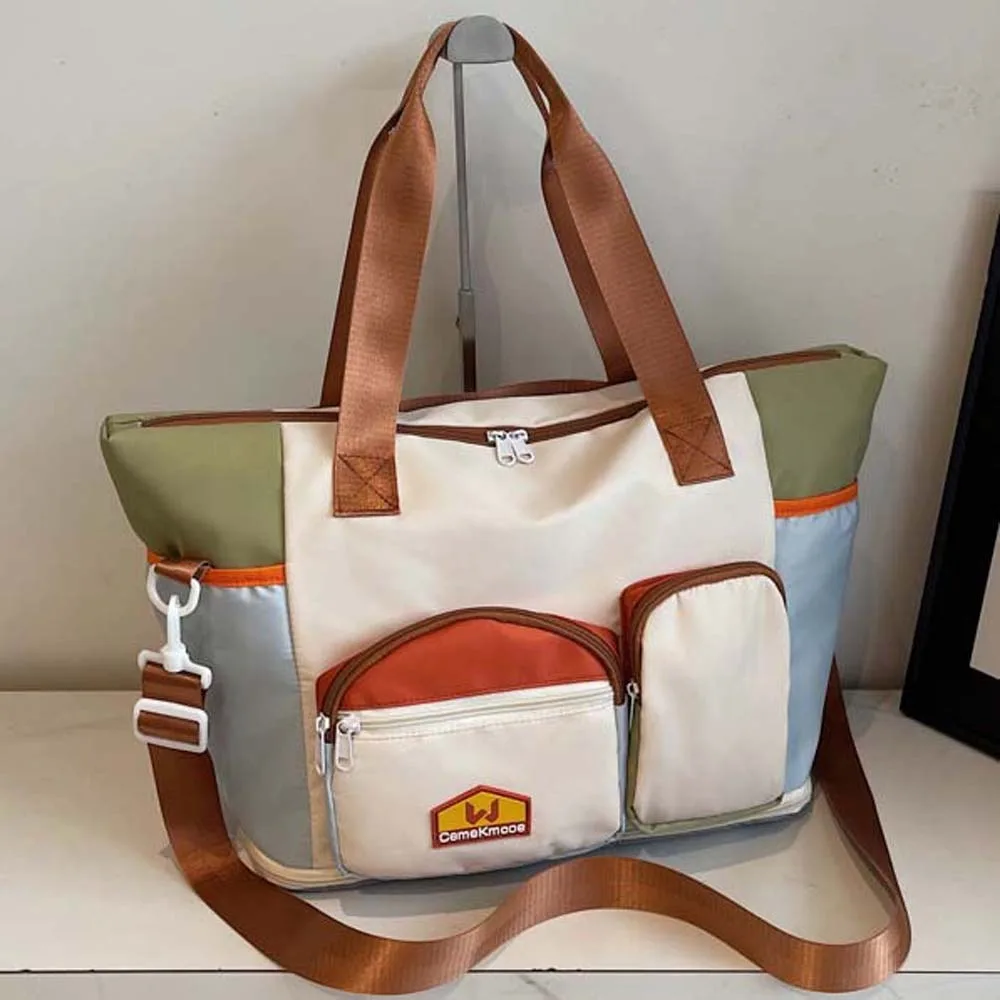 Oxford Cloth Expandable Travel Bag Yoga Pouch Foldable Large Capacity Fitness Bag Contrast Color Multi Layered